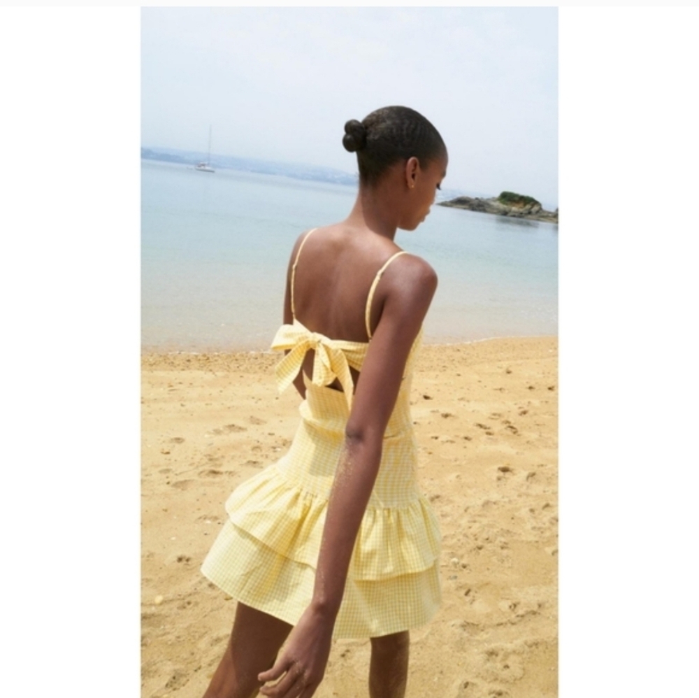 Zara TIED GINGHAM DRESS YELLOW SIZE S - Picture 9 of 11